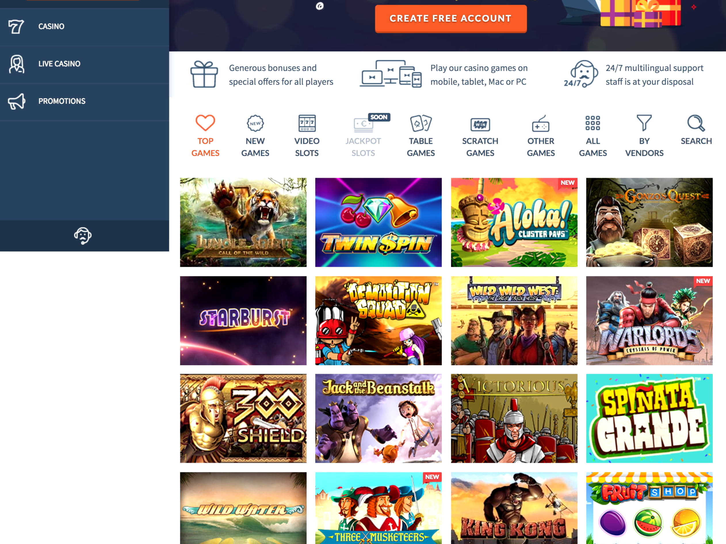 270% Best Signup Bonus Casino at King Billy Casino